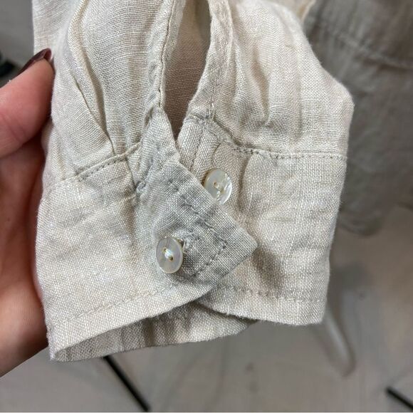 Tahari Ivory Linen Button Up Side Slit Long Sleeve Tunic Top Size Medium - Picture 4 of 9